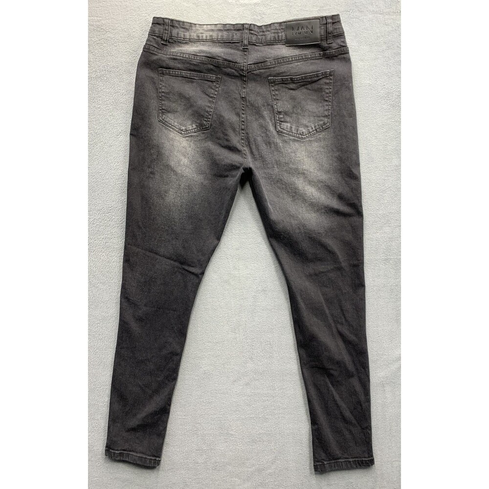 BooHoo Man Denim Jeans Men's Button Fly Black Distressed Hip Hop Size 38X32